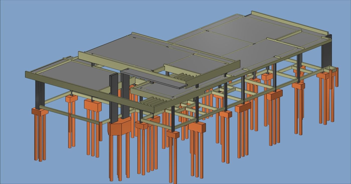 Modelo 3D de estrutura e fundação